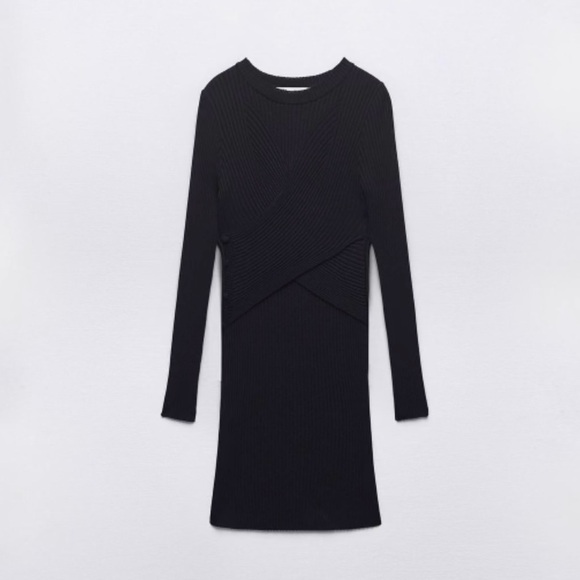 ZARA Black Buttoned Knit Mini Dress - Picture 3 of 8